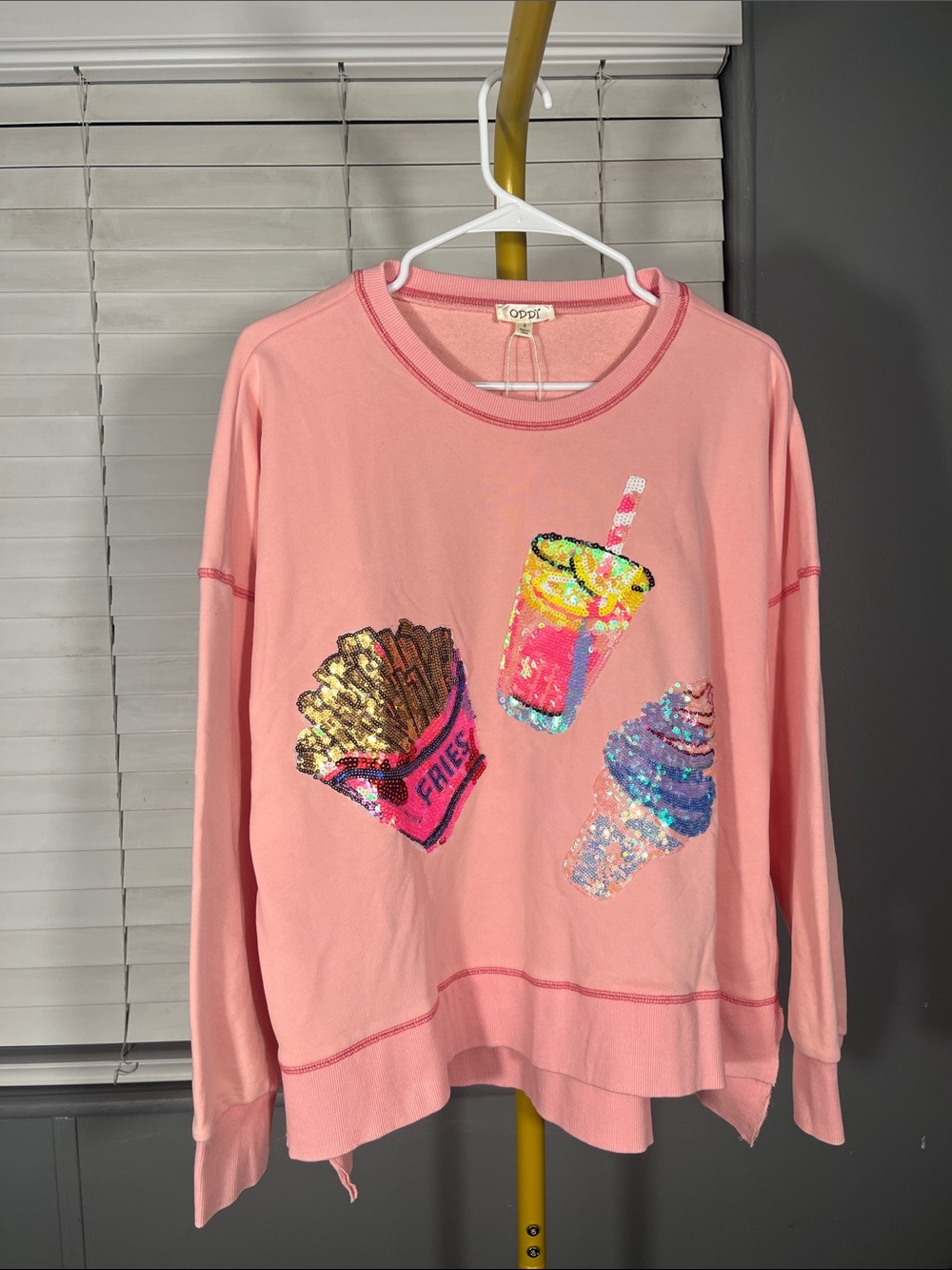 ODDY Pink Sequin Snack Graphic Crewneck Sweater
